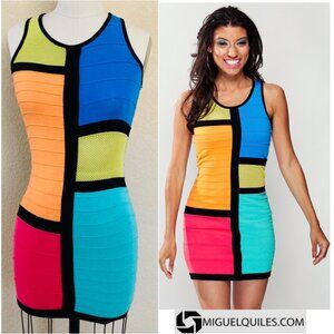 Hot Miami Styles sleeveless colorblock bodycon knit mini dress Size S